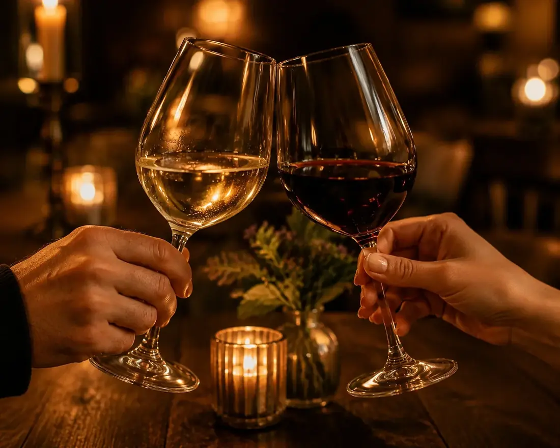 Wei&szlig;wein und Rotwein im Glas